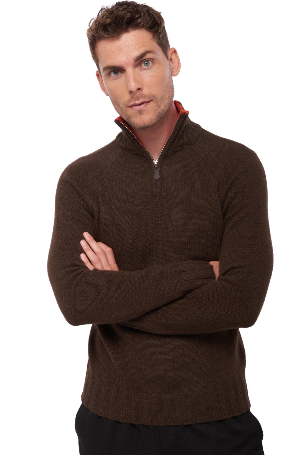 Cashmere & Yak men polo style sweaters howard natural marron paprika s